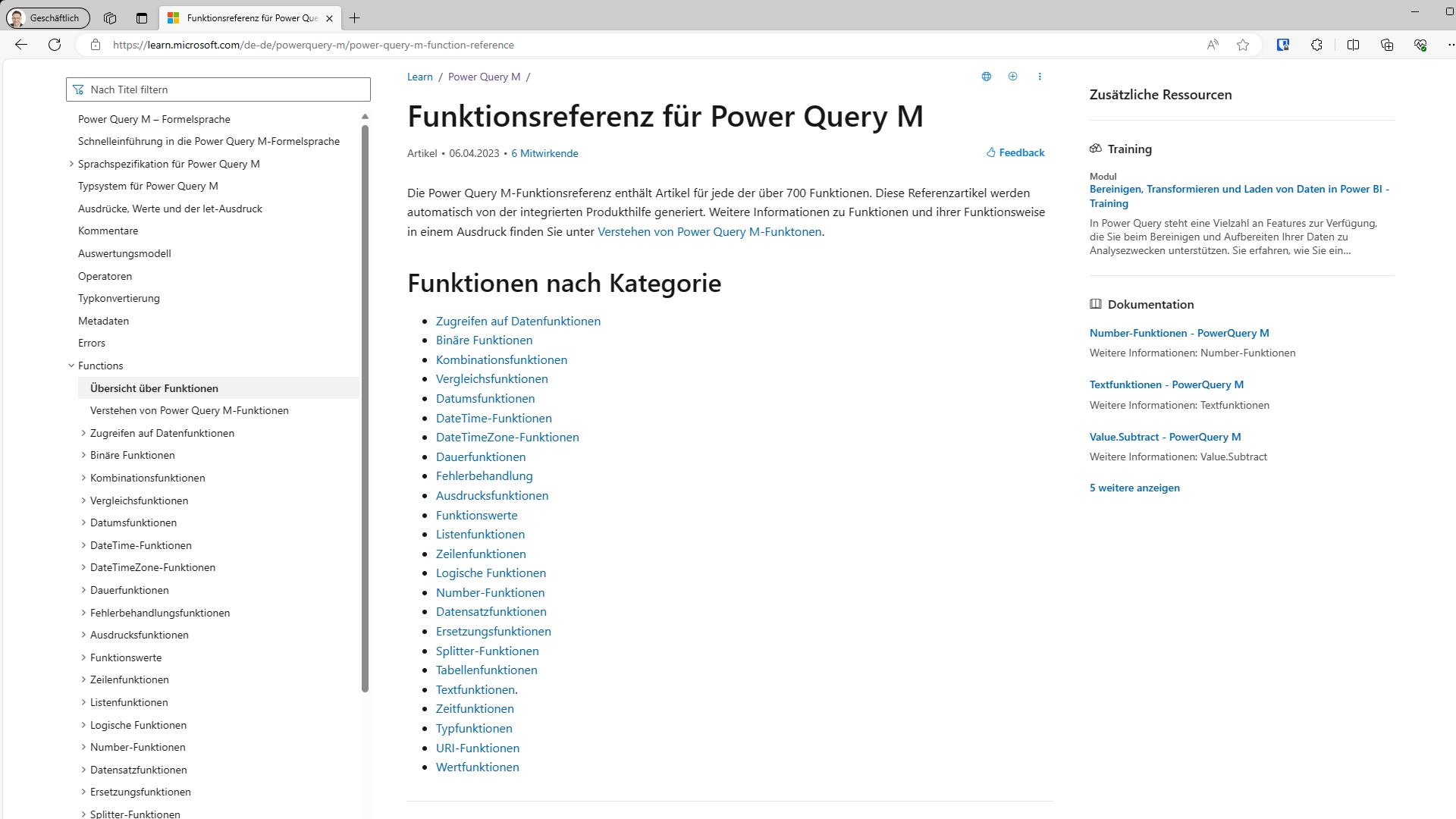 Power Query Funktionsreferenz