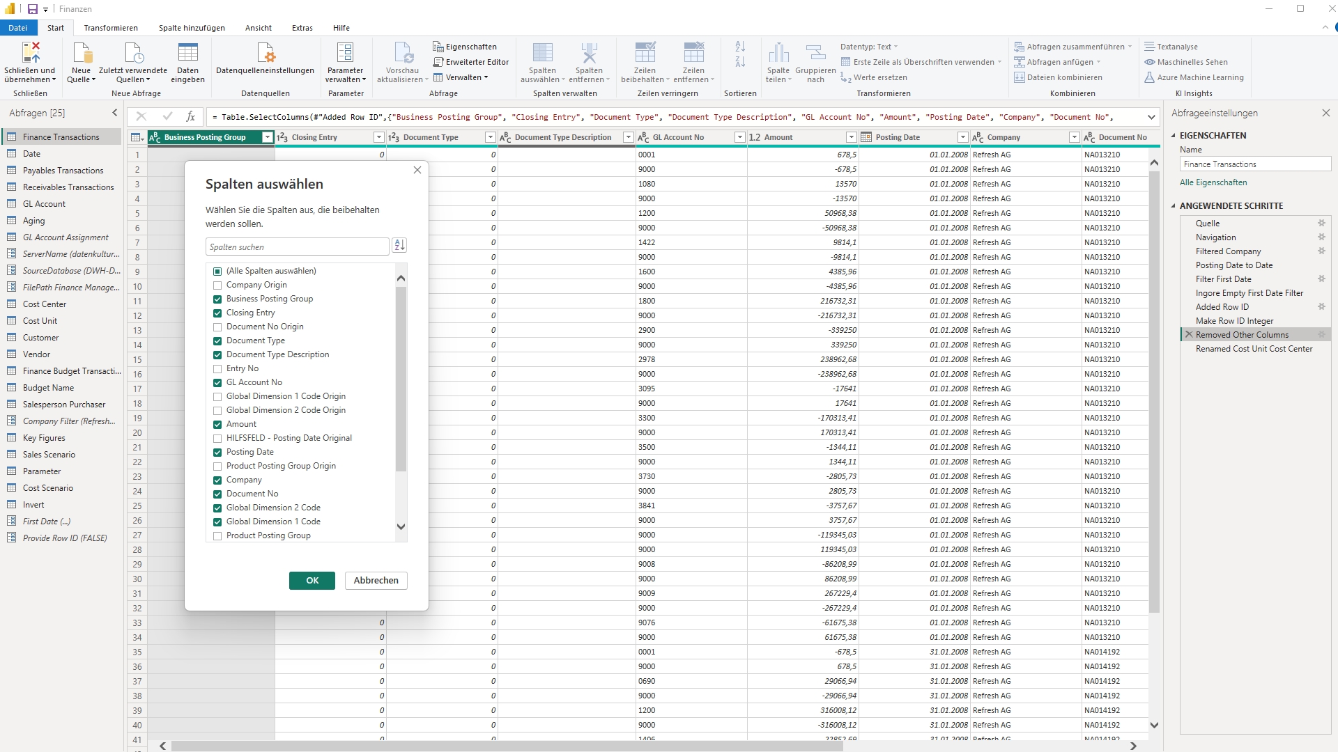 Power Query Spalten Wählen